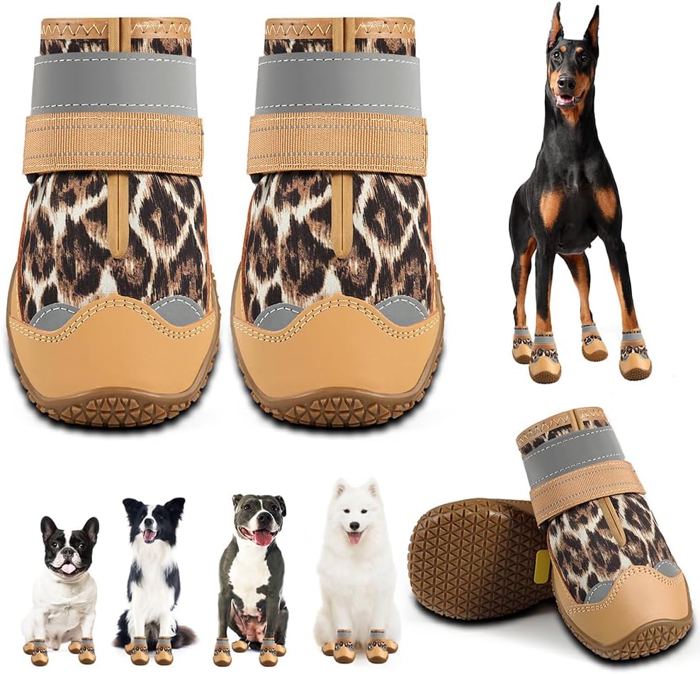Dog Shoes for Small Dogs, Dog Boots & Paw Protectors for Hardwood Floors, Outdoor Dog Booties for Hot Pavement Winter Snow Hiking, Waterproof Dog Shoes with Reflective Strips Size 1