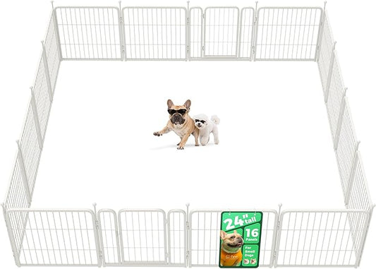 FXW Rollick Unleashed Dog Playpen for Indoor, Yard, RV Camping, 24 inch 16 Panels for Small and Puppy Dogs, White│Patented