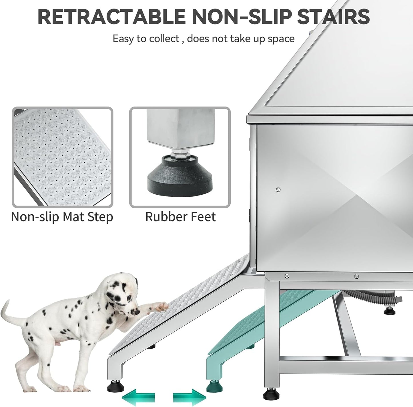 YITAHOME 50in Dog Grooming Tub Bathtub for Home 304 Stainless Steel Professional Dog Bath Washing Station w/Left Ramp, Faucet, Floor Grate for Large, Medium, Small Pets