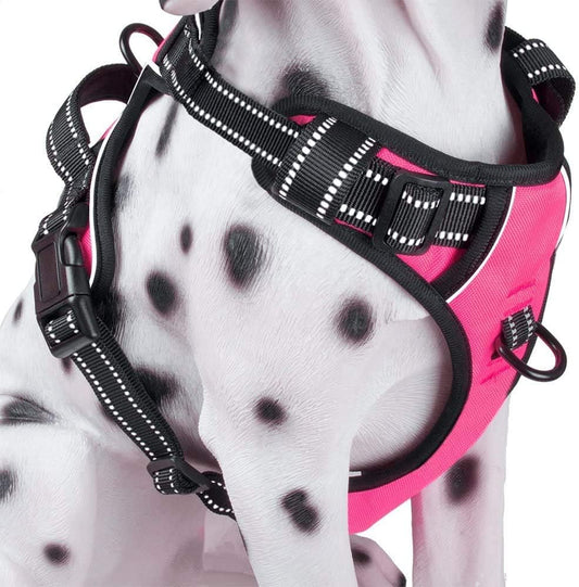 PoyPet No Pull Dog Harness, Reflective Comfortable Vest Harness with Front & Back 2 Leash Attachments and Easy Control Handle Adjustable Soft Padded Pet Vest for Small to Large Dogs (Pink,XS)