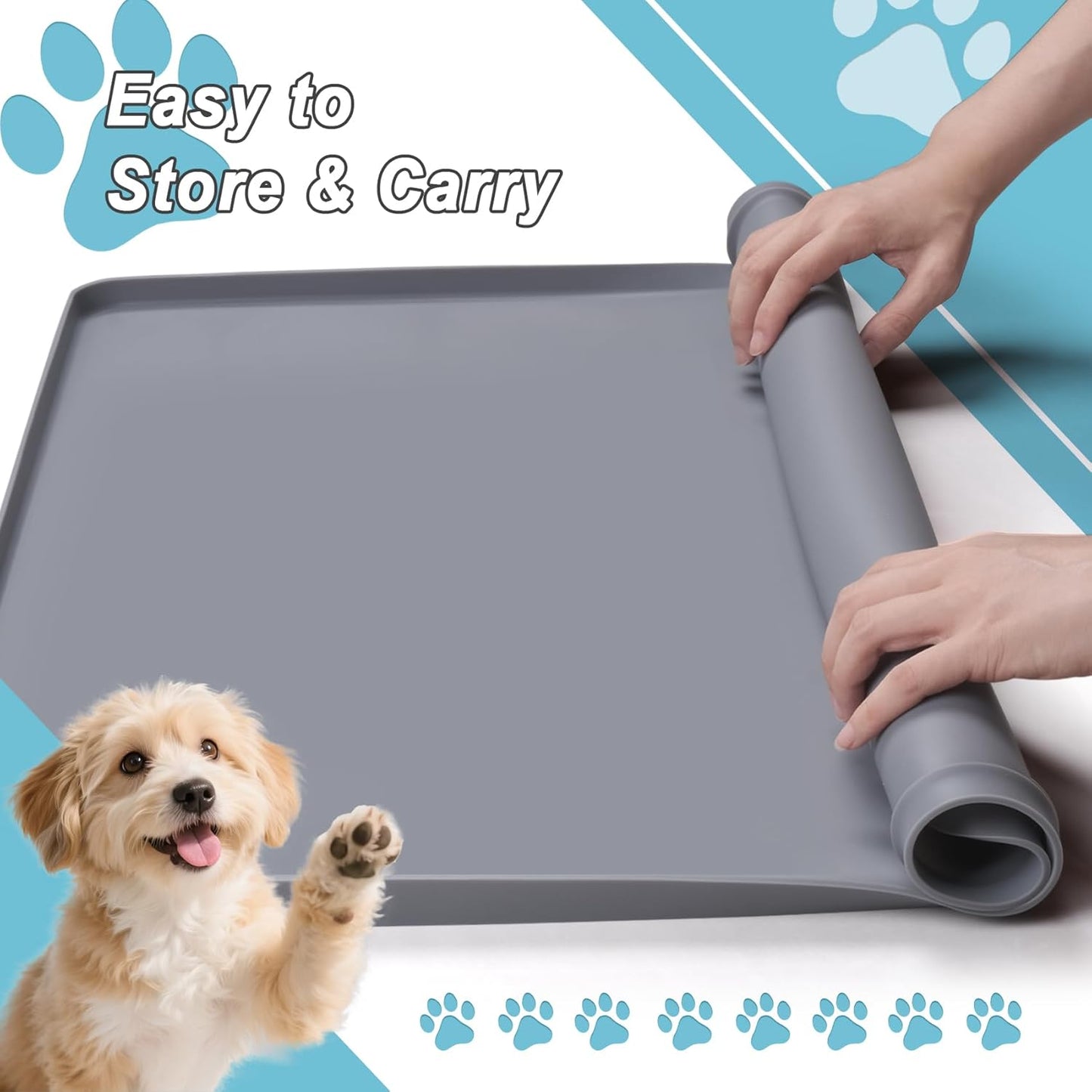 Pee Pad Tray Holder for Dog,Silicone Dog Puppy Pad Holder, 27" x 27" No Spill Raised Lip High Edge,Portable Large Leak-Proof Mat Holder for Pet Training Pads,Square Potty Trays 6 Clamps