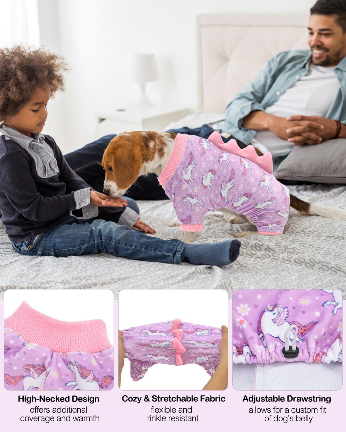 CuteBone Dinosaur Costume Dog Pajamas, Stretchy Spandex Crystal Velvet Sleepwear Coat for Small Dogs, Soft & Warm Pet Outfit Clothes for Cold Weather, Cozy Pullover Design COSP11M