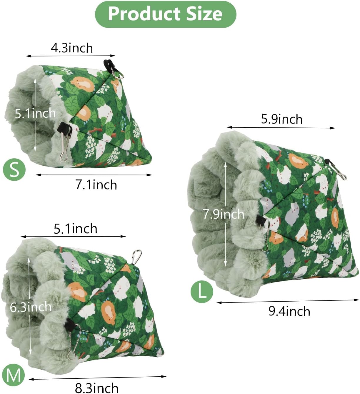 Wontee Bird Nest House Winter Warm Hanging Hammock Bird Bed Snuggle Hut for Parakeets Budgies Caique Conures Cockatiels (Large, Green)