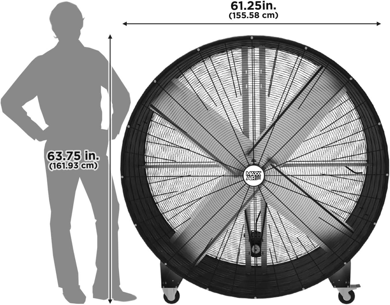 Maxx Air 60 Inch High Velocity Industrial Belt Drive Drum Fan | Heavy Duty Barrel Fan with Durable Rolled Steel Housing | Commercial, Garage, Workshop, or Warehouse Use | 19,000 CFM