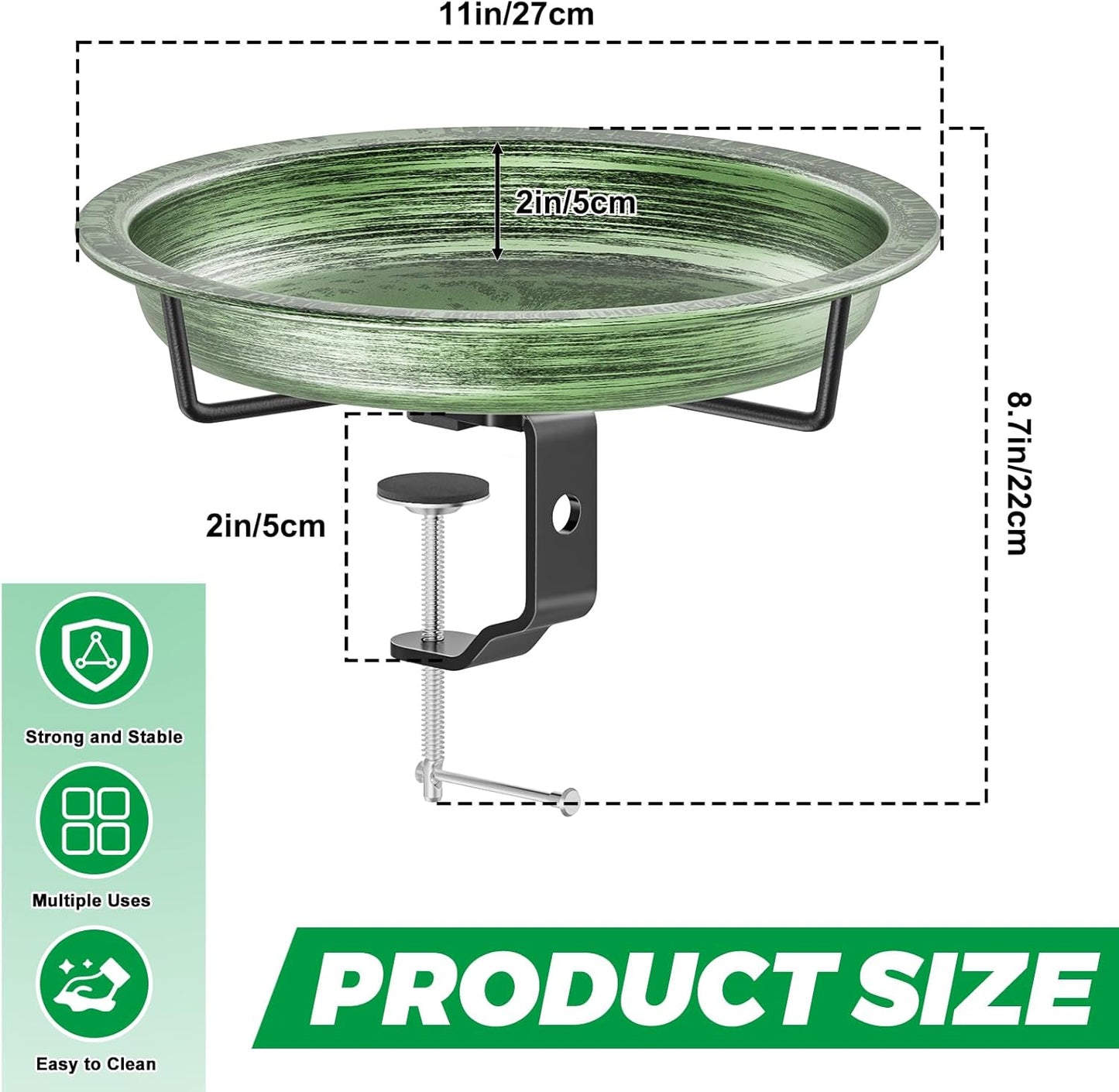 Deck Mounted Bird Bath for Outside, Detachable Birdbath Bowl with Sturdy Clamp, Outdoor Bird Baths Bowl for Attracting Birds Garden Yard Decor (Retro Green)