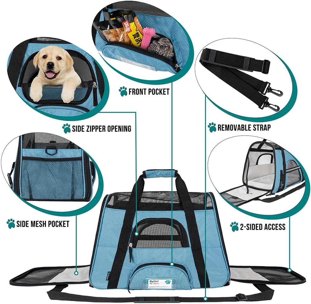 PetAmi Airline Approved Pet Carrier for Cat, Soft Sided Dog Carrier for Small Dogs, Cat Travel Supplies Accessories for Indoor Cats, Ventilated Pet Carrying Bag Medium Large Kitten Puppy, Small Blue
