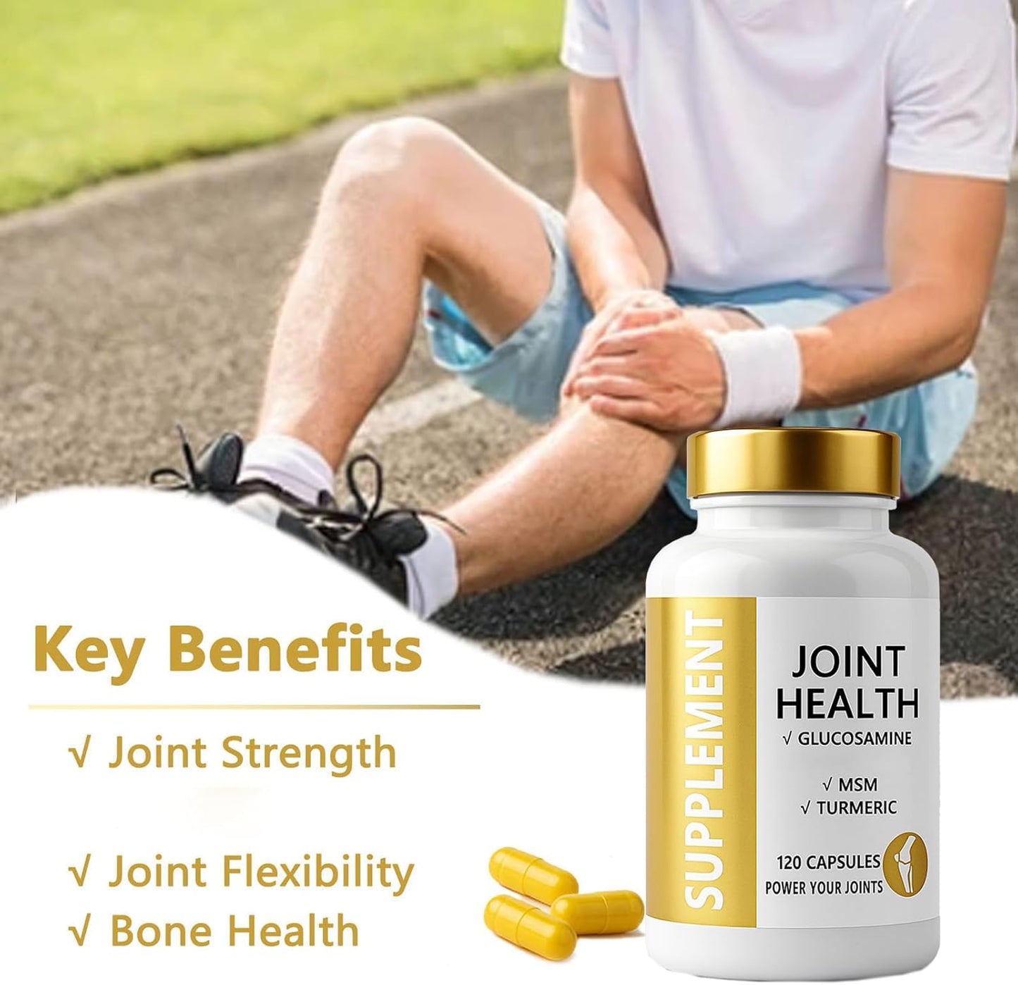 Joint Health Supplement with Glucosamine, MSM, Turmeric & Boswellia, Relief Support for Back, Knees, Hands | Women & Men - 120 Capsules