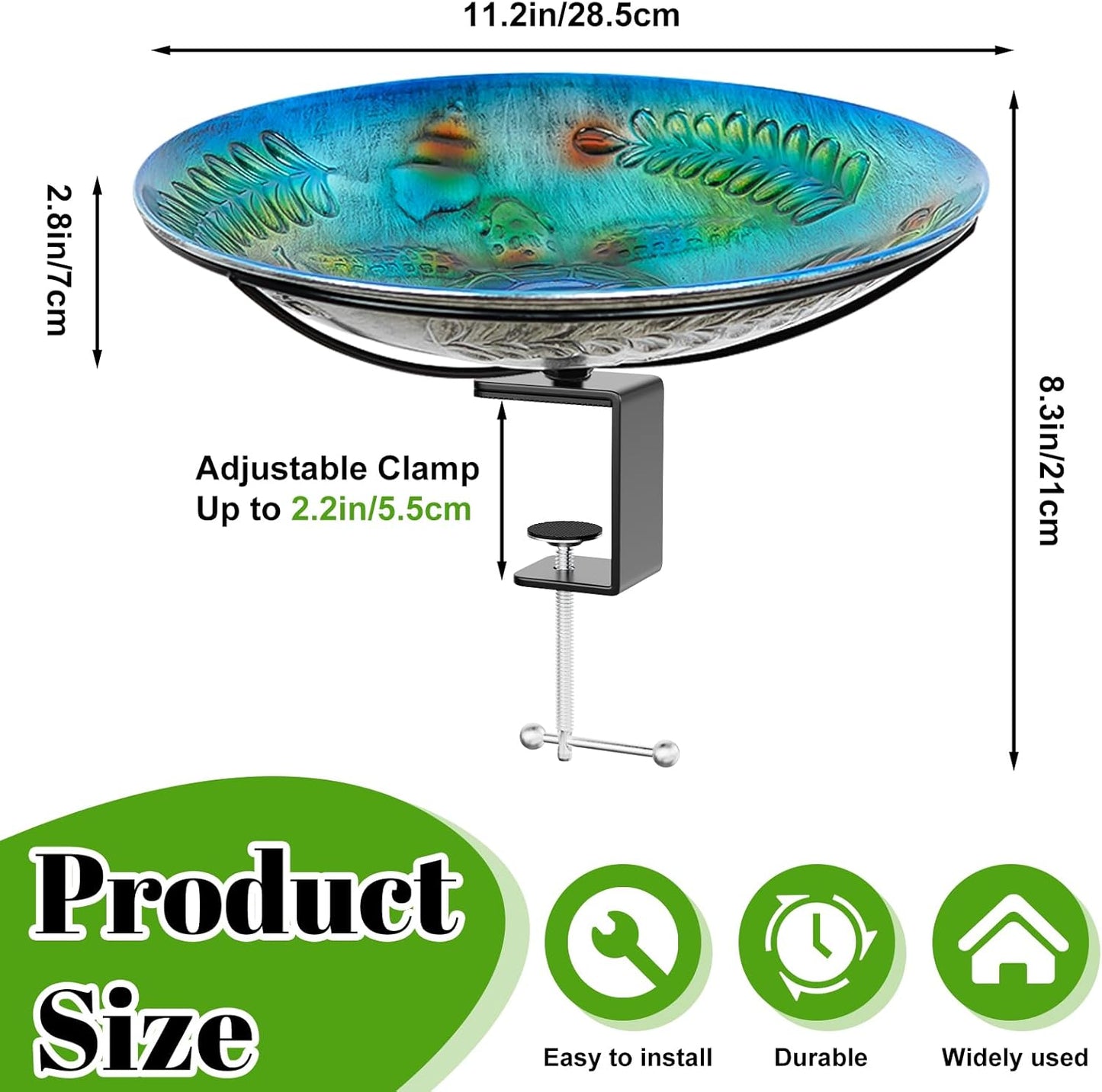 Deck Mounted Bird Bath for Outside, Detachable Birdbath Bowl with Sturdy Clamp, Outdoor Bird Baths Bowl for Attracting Birds Garden Yard Decor (Ocean Blue Turtle)