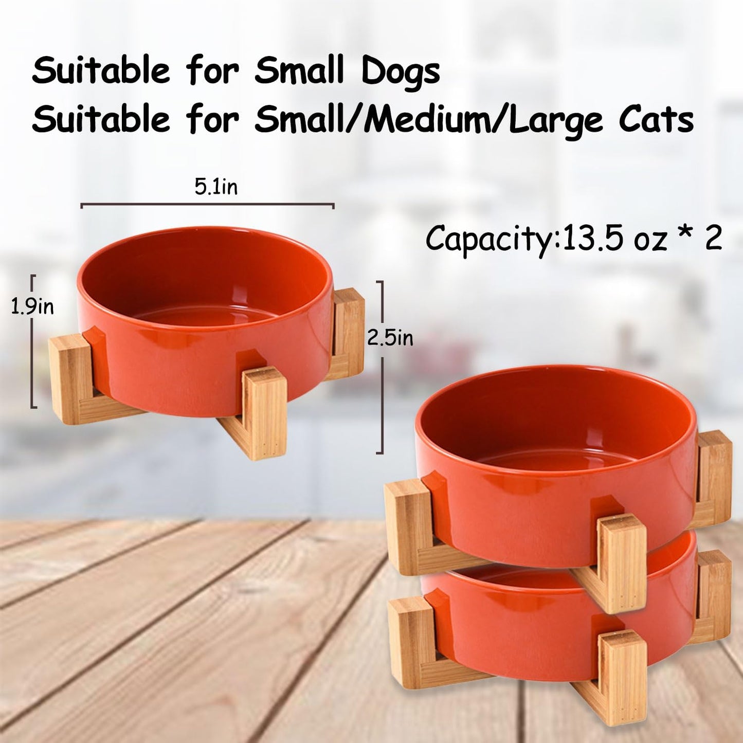 Petygooing Ceramic Dog Bowl Set with Stand,Small Dog Bowls,Cat Dog Food and Water Bowl,Anti -Slip Set of 2 Cat Dog Bowls-Dog Food Bowls- Dog Bowls Small Size Dog 13.5 OZ (5.1In / 1.7 Cups) Rust Red