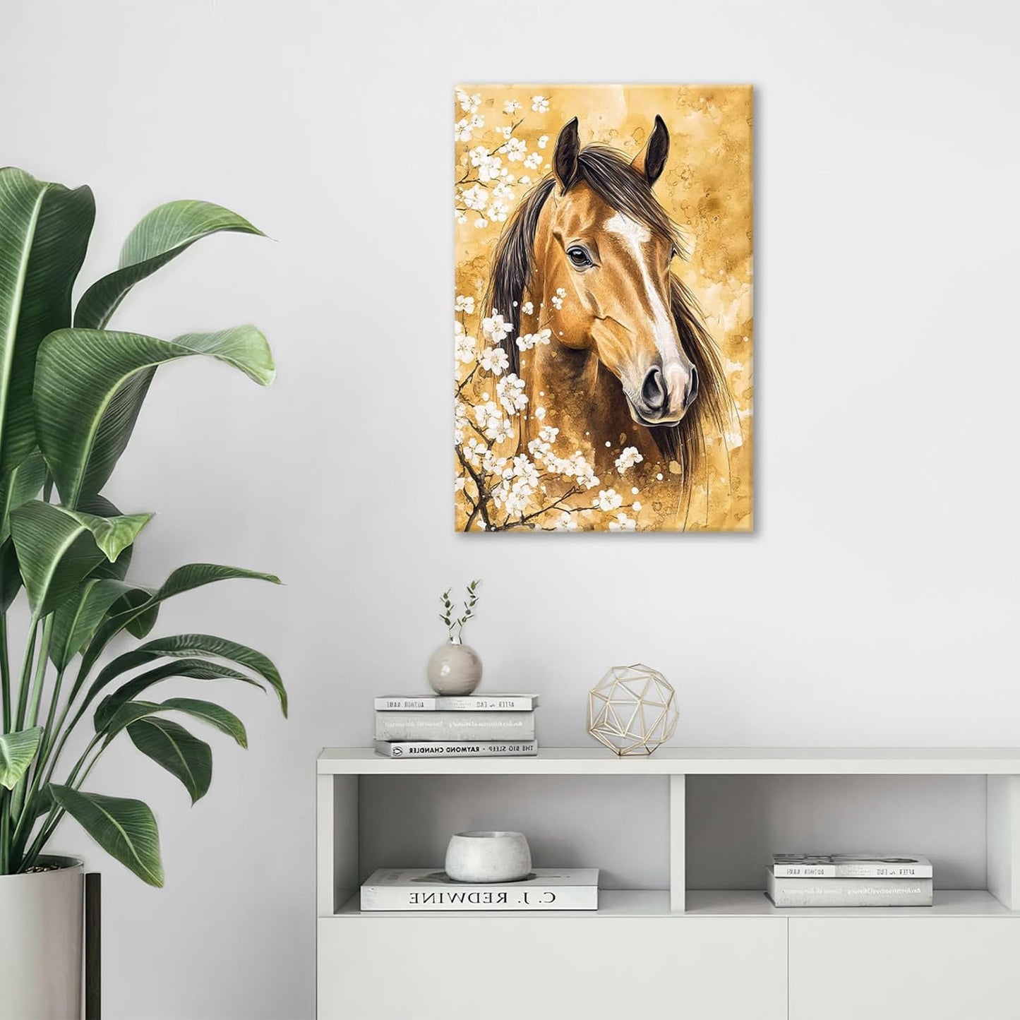 Horse Wall Art Canvas Rustic Horse Wall Decor Prints Framed Painting Farmhouse Flower Pictures Gifts Artwork for Bathroom Living Dining 16"x24"