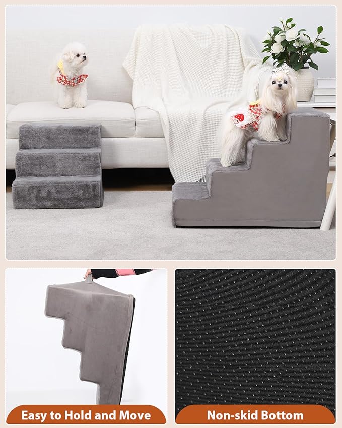 Dog Stairs for Small Dogs,22" 5-Step Pet Stairs for High Beds and Couches，Dog Steps with Non-Slip Bottom and High-Density Foam Indoor Outdoor,Grey