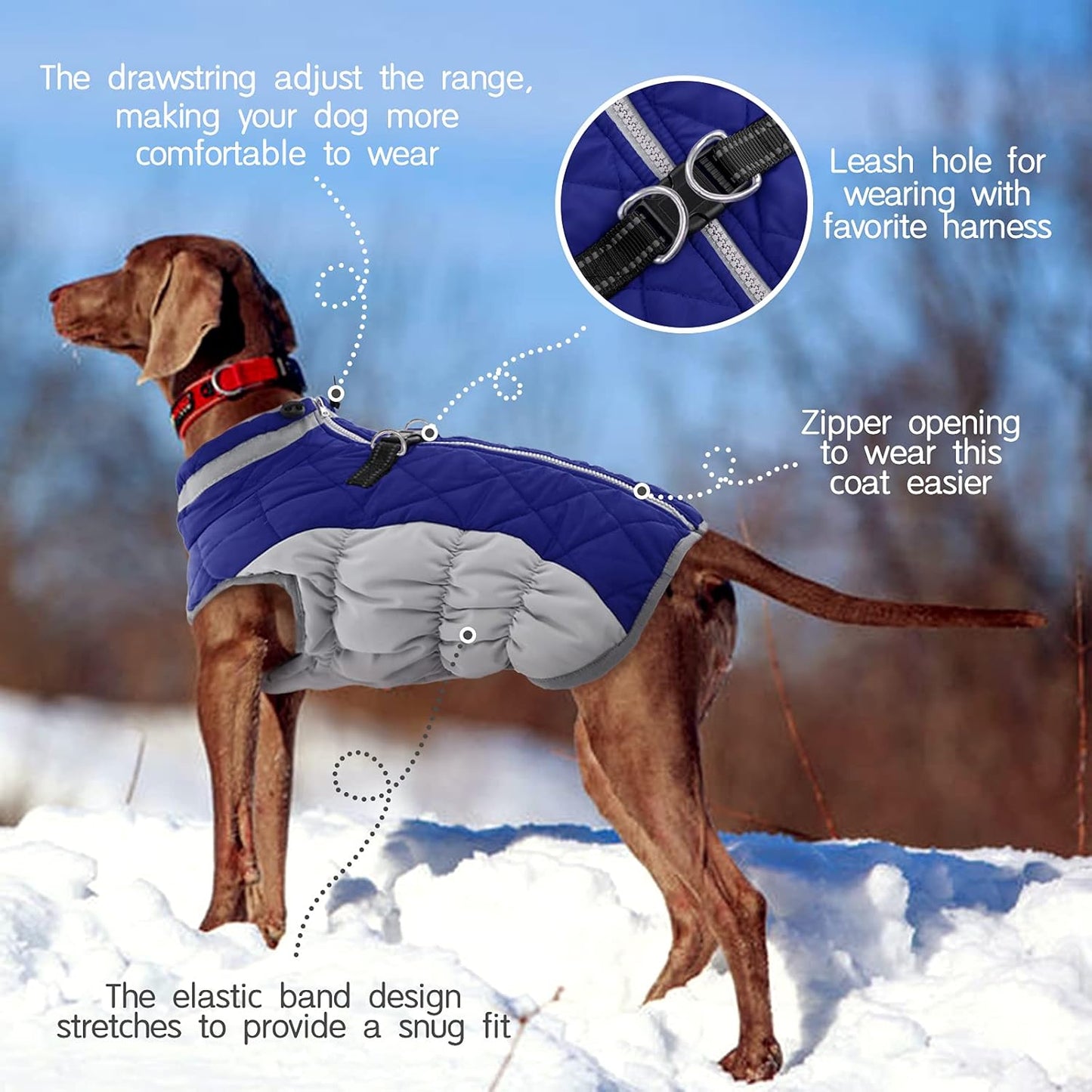 FUAMEY Dog Coat for Small Dogs,Waterproof Dog Winter Jacket with Harness Built in Puppy Cold Weather Coats Reflective Pet Vest with Zipper Warm Fleece Dogs Snowsuit Windproof Blue S