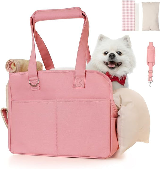 Dog Purse Carrier for Small Dogs, Soft Soft Sided Folding Dog Carriers for Small Dogs Medium Cats Puppies up to 15 Lbs, Washable Breathable Puppy Carrier for Outdoor Travel (Large Pink)