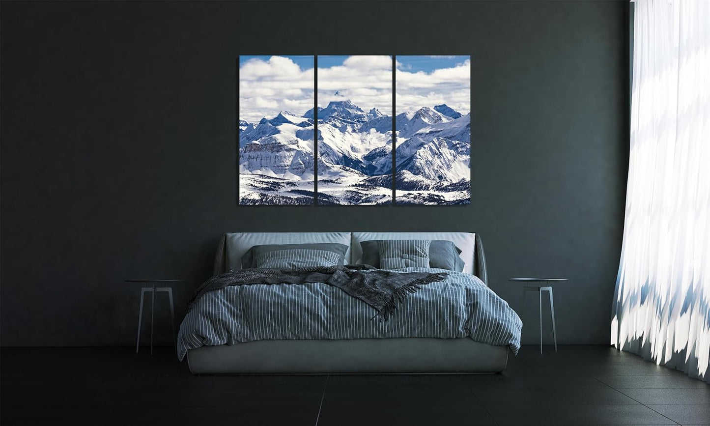 Nature Wall Art Prints - Ocean Forest Mountain Lake Canvas Landscapes - Small to Extra Large Living Room Bedroom Kitchen Bathroom Décor (Snowy Mountains Landscape, 47L" x 71W" - 3 panels)