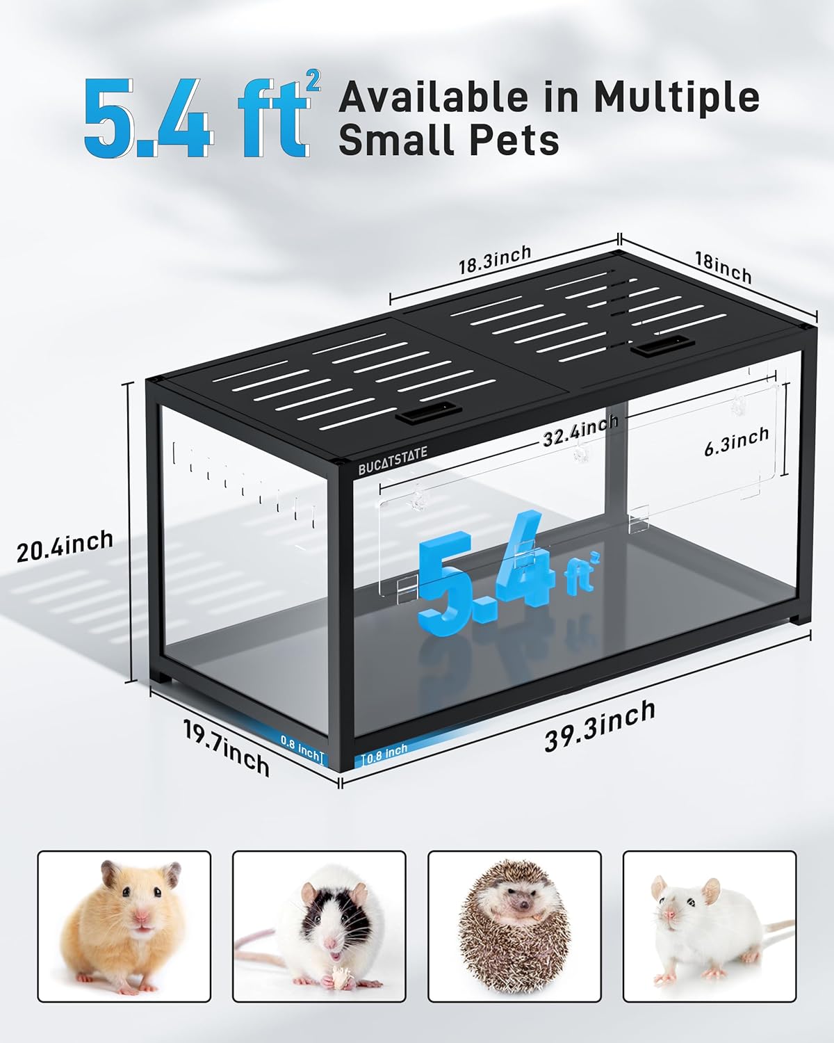 BUCATSTATE Hamster Cage 3.0: Large Metal Rat Cage Stackable with Top Access Easy Assemble 39.3L x 19.7W x 20.4H Inches Dwarf Syrian Hamster Tank for Gerbil Mouse (5.4 ft², Black)
