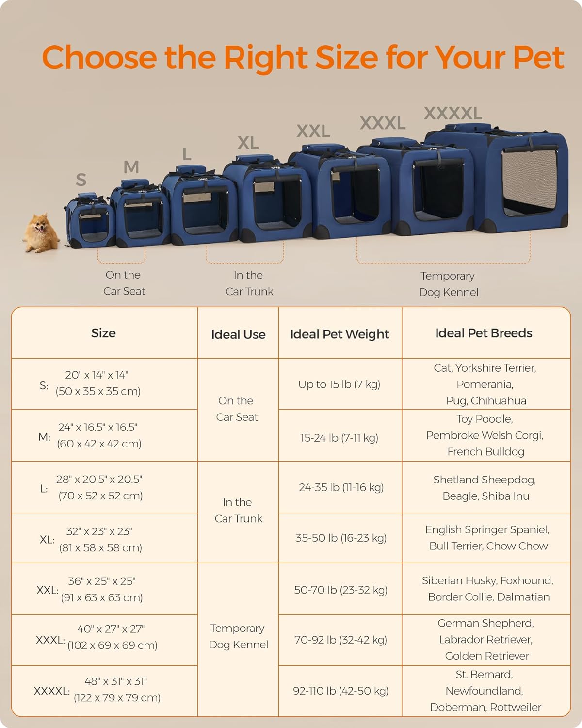 Feandrea 24 Inches Collapsible Soft Dog Crate, Portable Travel Dog Crate for Indoor and Outdoor Use, Dog Carrier Kennel with Safety Zippers, for Living Room, Car, Travelling, Campin, Dark Blue UPDC60Z