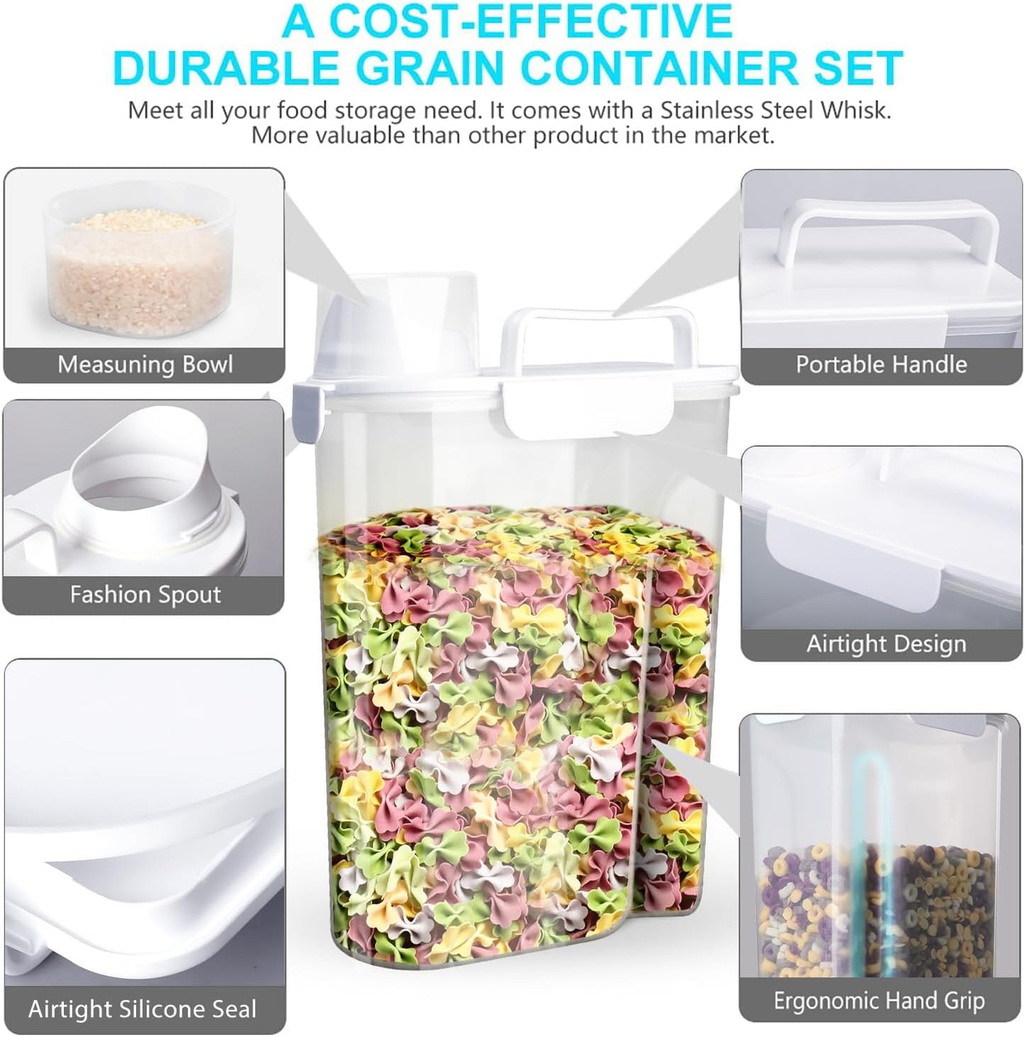 Rice Airtight Dry Food Storage Containers 2 Pack, BPA Free Plastic Storage Bin Dispenser with Pourable Spout, Portable Handle, Kitchen Pantry Organization for Cereal, Flour and Baking Supplies