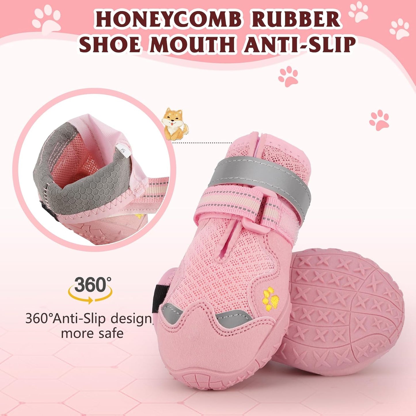 Dog Shoes for Large Medium Small Dog, Mesh Breathable Dog Shoes for Hot Pavement, Anti-Slip Dogs Boots Paw Protectors with Reflective for Outdoor Walking Indoor Hardfloors (Size 7)