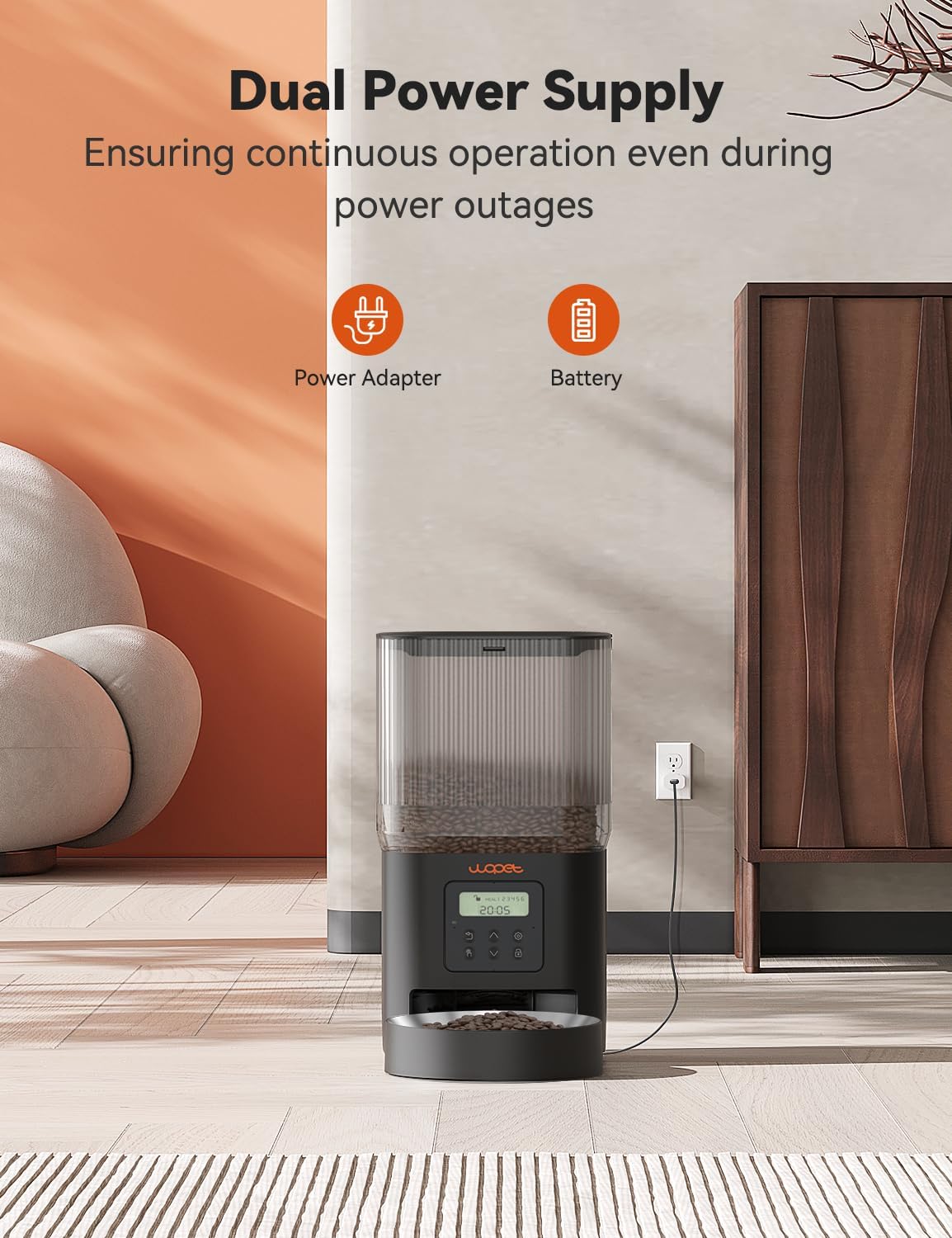 WOPET Automatic Cat Feeder, WiFi Dog Feeder with APP Control for Remote Feeding, Automatic Cat Food Dispenser with 10S Voice Record,1-10 Meals Per Day for Cats and Dogs (Black-Standard)