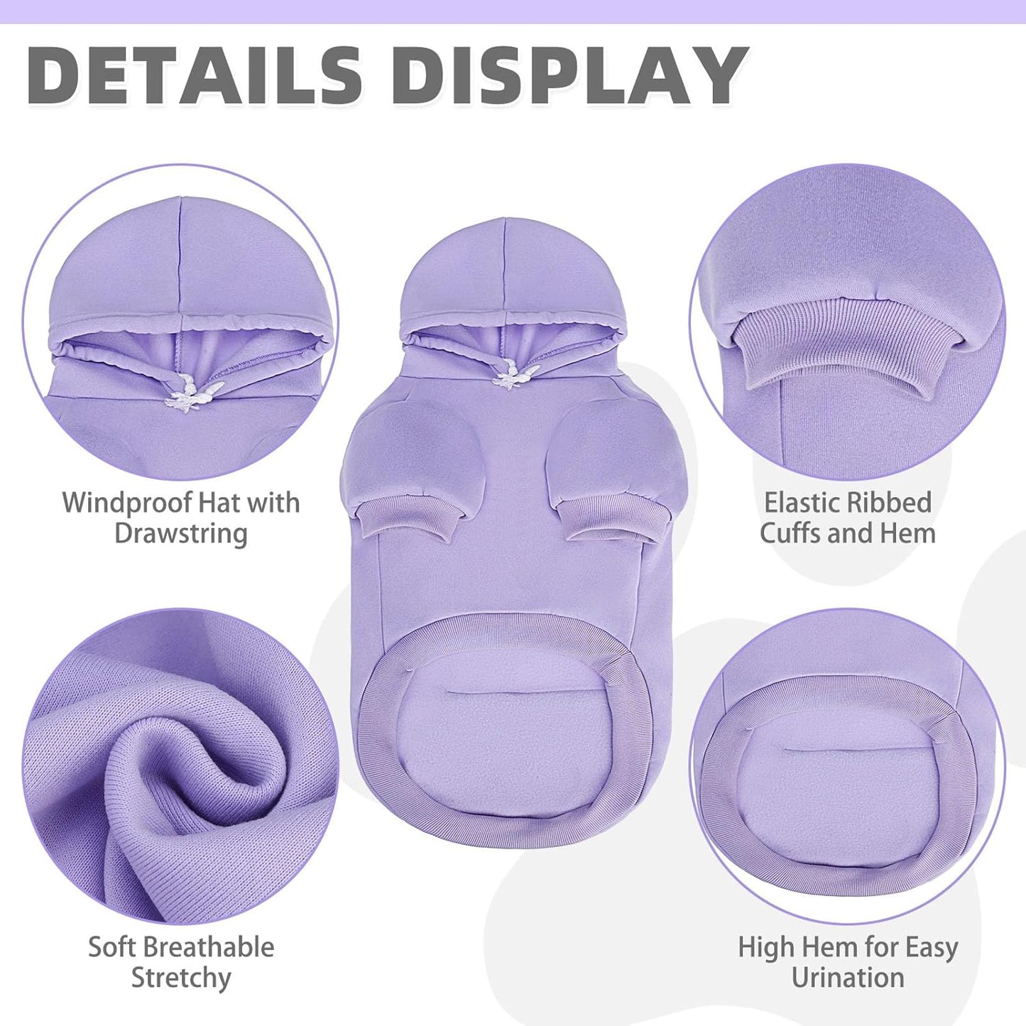 KOOLTAIL Basic Dog Hoodie - Soft & Warm Dog Hoodie Sweater with Leash Hole and Pocket, Pet Winter Coat, Cold Weather Clothes Sweatshirt for Small Medium Large Dogs Puppy Cat Boys Girls Lavender L