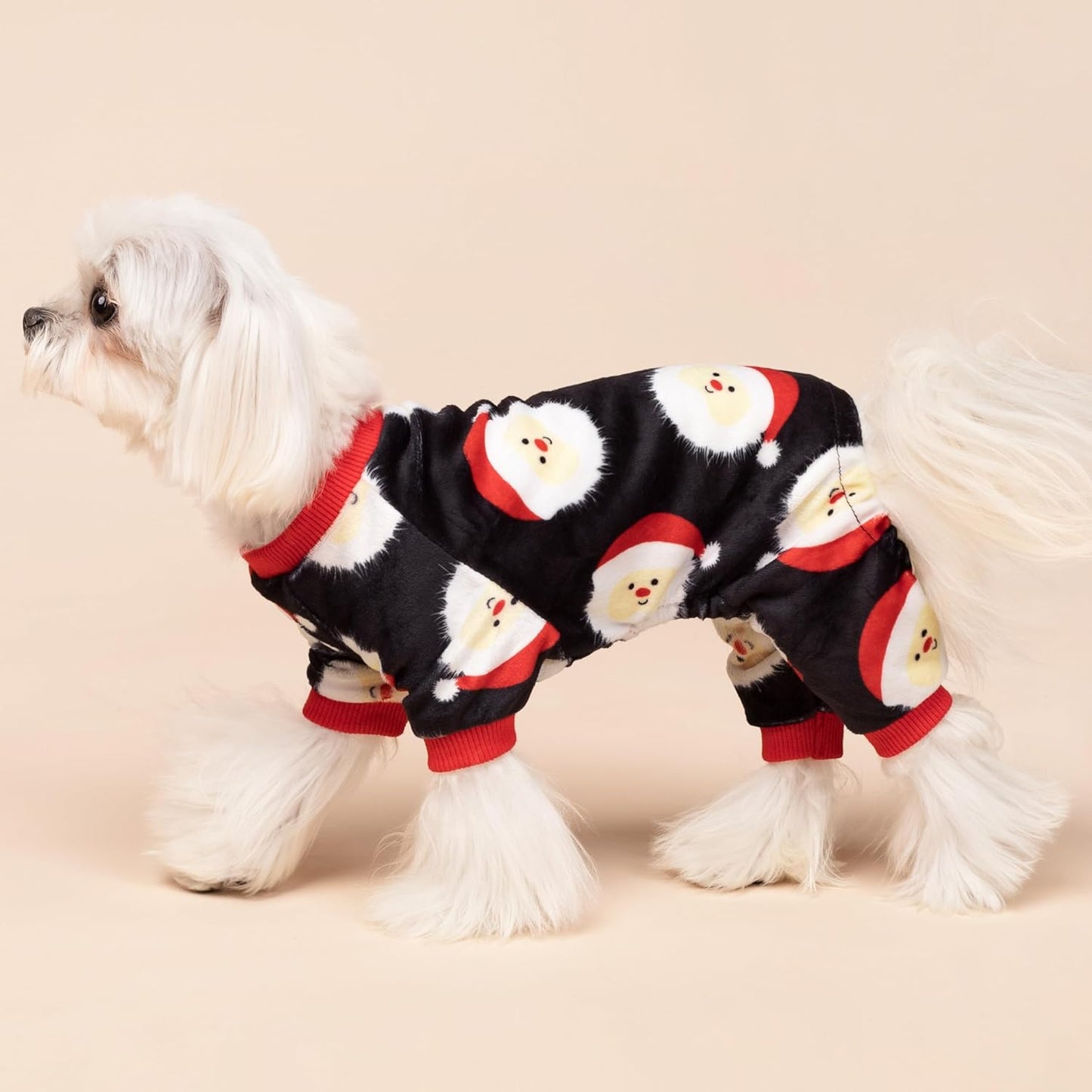 Fitwarm Santa Claus Dog Christmas Pajamas, Winter Doggy Clothes for Small Dogs Boy Girl, Fleece Dog Jammies with Feet, Holiday Pet Outfit, Black, White, Red, Small
