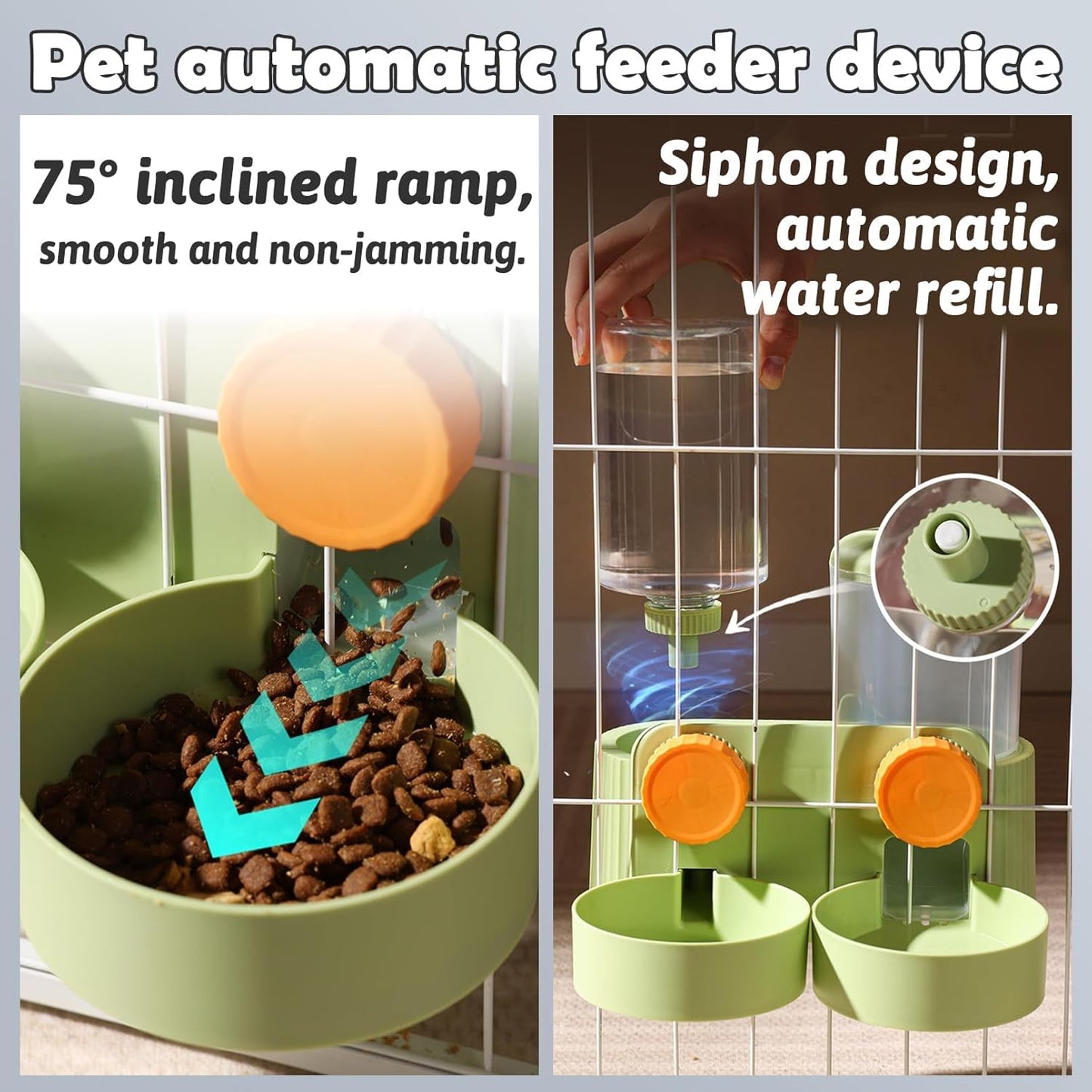 kathson Hanging Automatic Pet Food Water Dispenser,Cat Food and Water Dispenser Set Rabbit Water Dispenser Small Animal Feeding&Watering Supplies for Small Cats Dogs,Rabbits,Ferrets(Green)