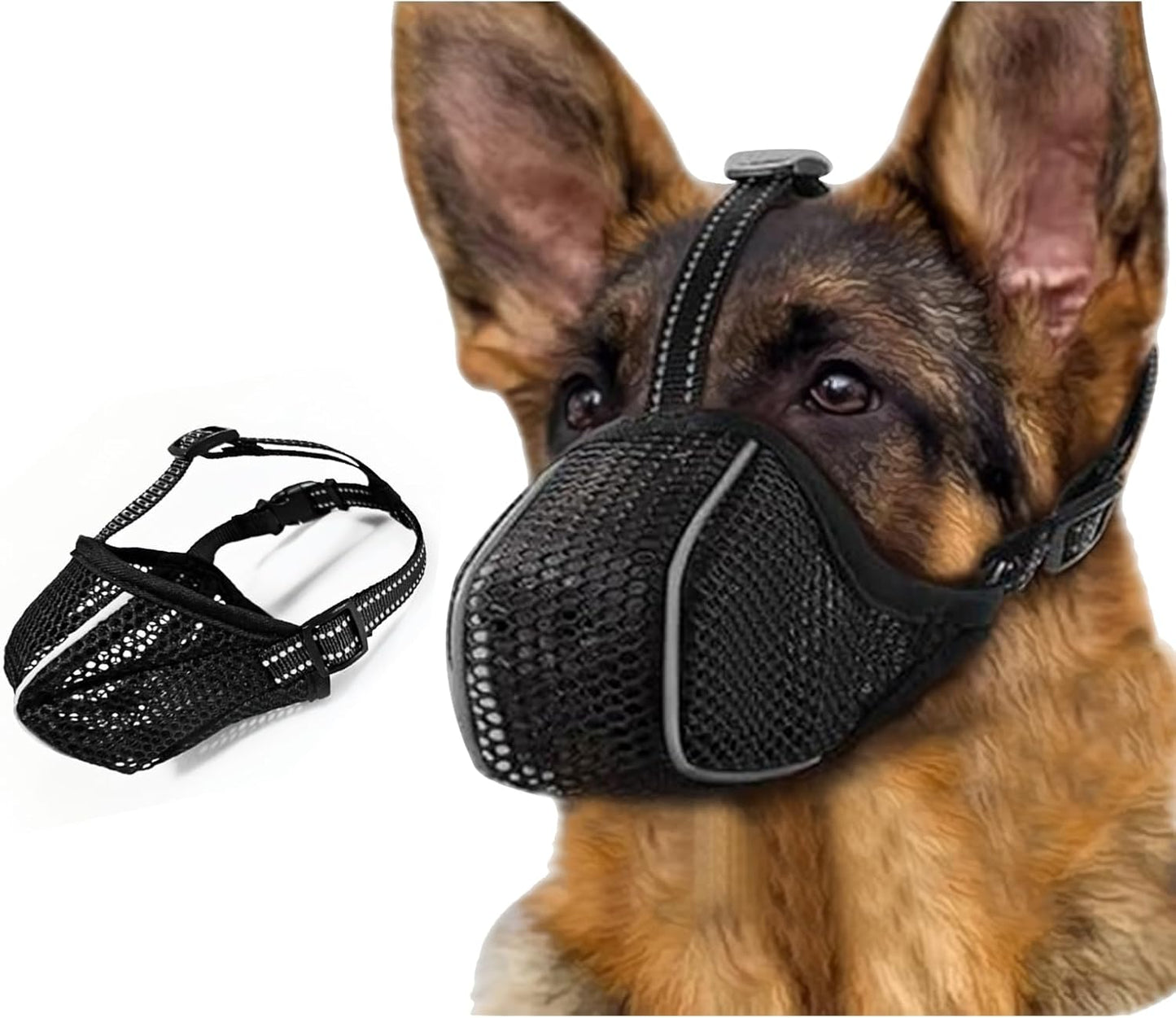 Dog Muzzle, Mesh Soft Muzzle for Small Medium Large Sized Dogs, Breathable Adjustable Puppy Muzzles for Scavenging Biting Licking and Chewing, Allows Panting and Drinking (Reflective Mesh, L)