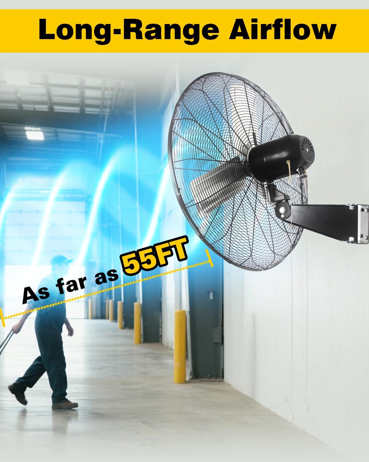 VENTISOL 30 Inch Wall Mount Fan Oscillating, 9500 CFM High Velocity Industrial Fans with 3 Speeds for Garage, Shop, Warehouse, Workshops, Cover Patio, ETL Listed
