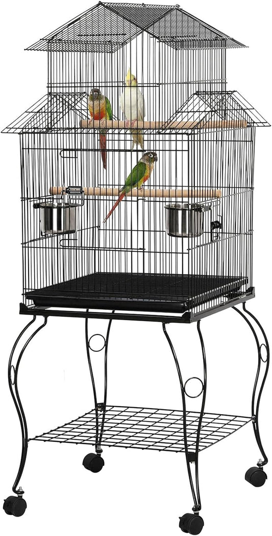 Yaheetech Budgie Cage 55-inch Rolling Standing Triple Roof Medium Parrot Cage Pet Bird Cage with Detachable Stand for Cockatiels Sun Parakeets Green-cheeked Conures Macaw
