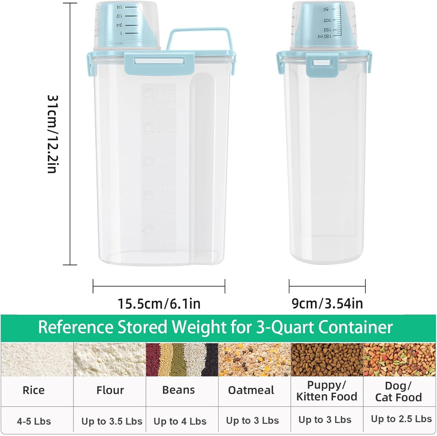 TBMax Rice Storage Container - 5 Lbs Flour Container Cereal Dispenser with Measuring Cup, Airtight Dry Food Container Bin for Kitchen Pantry Storage Organization
