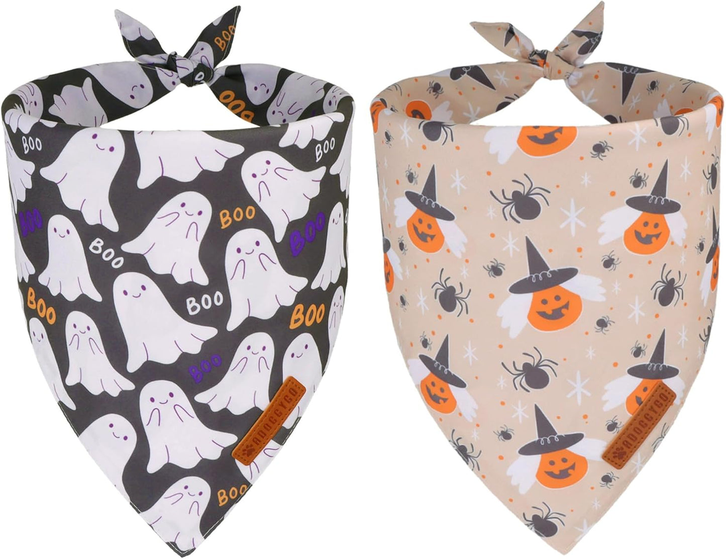 ADOGGYGO Halloween Dog Bandanas, Ghost Pumpkin Witch Scarf, Multi Size, Black Orange Halloween Bandanas for Small Dogs Pets (Small)