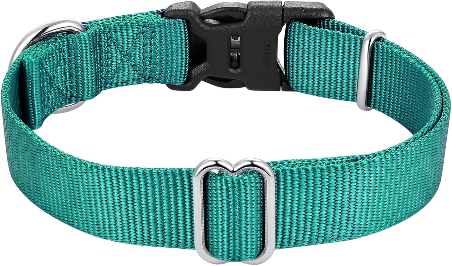 Mikivery Nylon Dog Collar with Quick Release Buckle Soft Adjustable Sturdy for Small Medium Large Dogs Teal,L