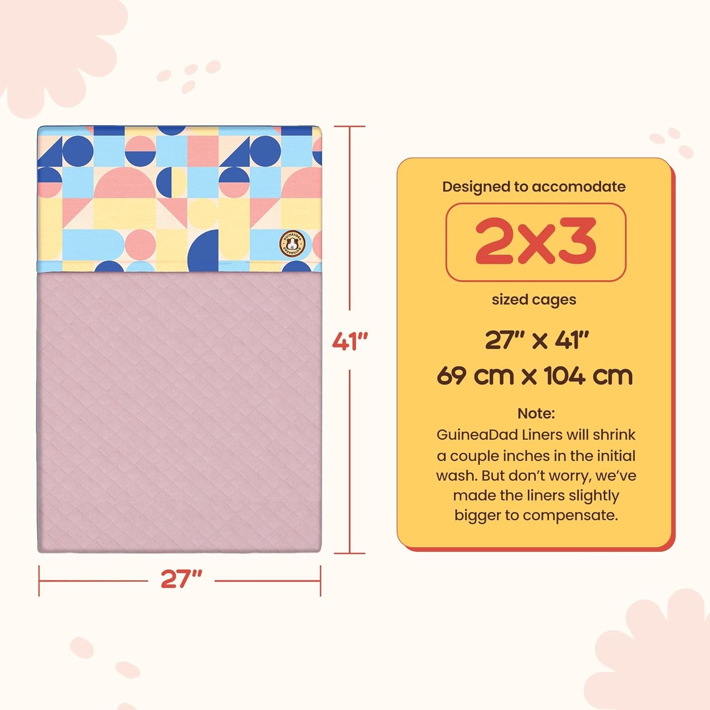 GuineaDad Premium Liner – Fleece Guinea Pig Cage Liner – Ultra-Plush Reusable Fleece Bedding with Waterproof Bottom – Extra Absorbent Liner for 2x3 C&C Cage (Peach Pie)