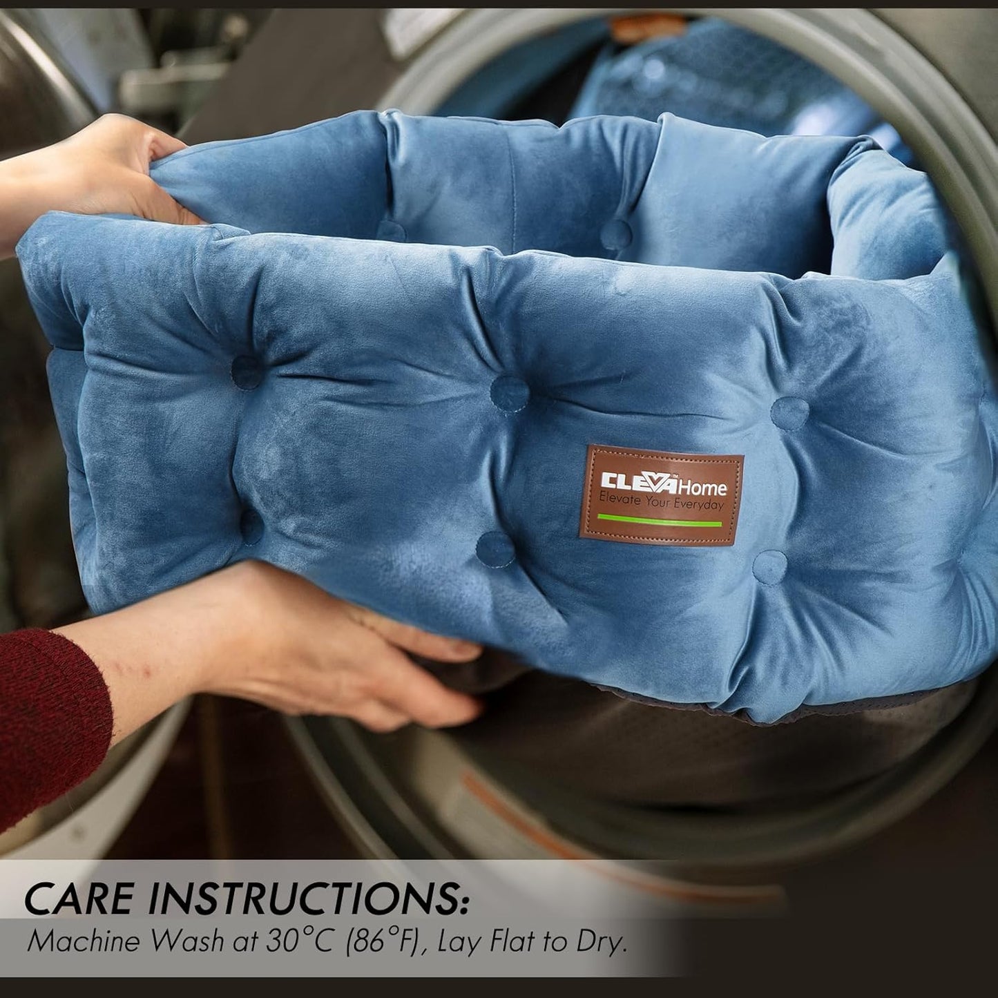 ClevaHome Deep Nest Cat Bed for Small Pets up to 15lbs - Round Cat Beds for Indoor Cats, Luxurious Velvet Feel, Extra High Sides, Machine Washable Comfort Pet Bed with Non-Slip Bottom (Steel Blue)