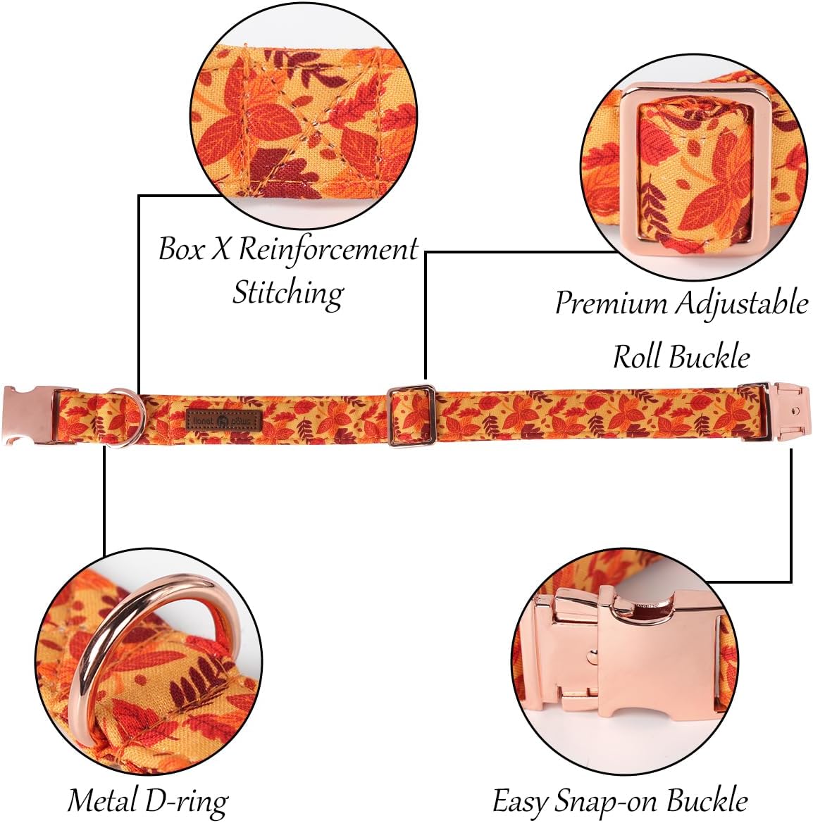 Lionet Paws Dog Collar with Flower - Cute Cotton Adjustable Flower Dog Collar with Metal Buckle for Medium Dog Girl Gift, M, Neck 13.5-22in