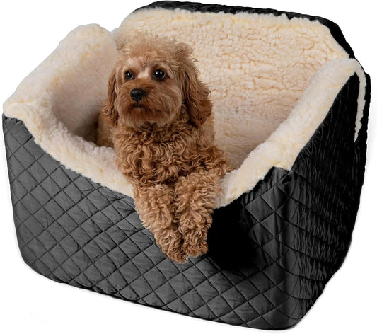 Snoozer Lookout I Car Seat - Dog Car Seats for Small Dogs, Puppy Booster Bed for Small & Medium Sized Pets Up to 25 Lbs, Elevated, Washable - Medium, Black Quilted
