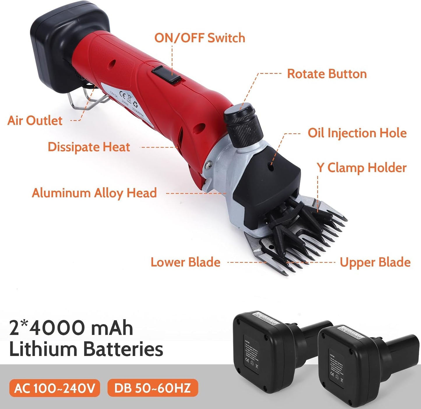 DUCKBOY Cordless Sheep Shears Clippers, Rechargeable Animal Pet Hair Clipper Groomer Shears 380W 18V for Animal, Goats, Cattle, Farm Livestock Pet, Hair Shaving