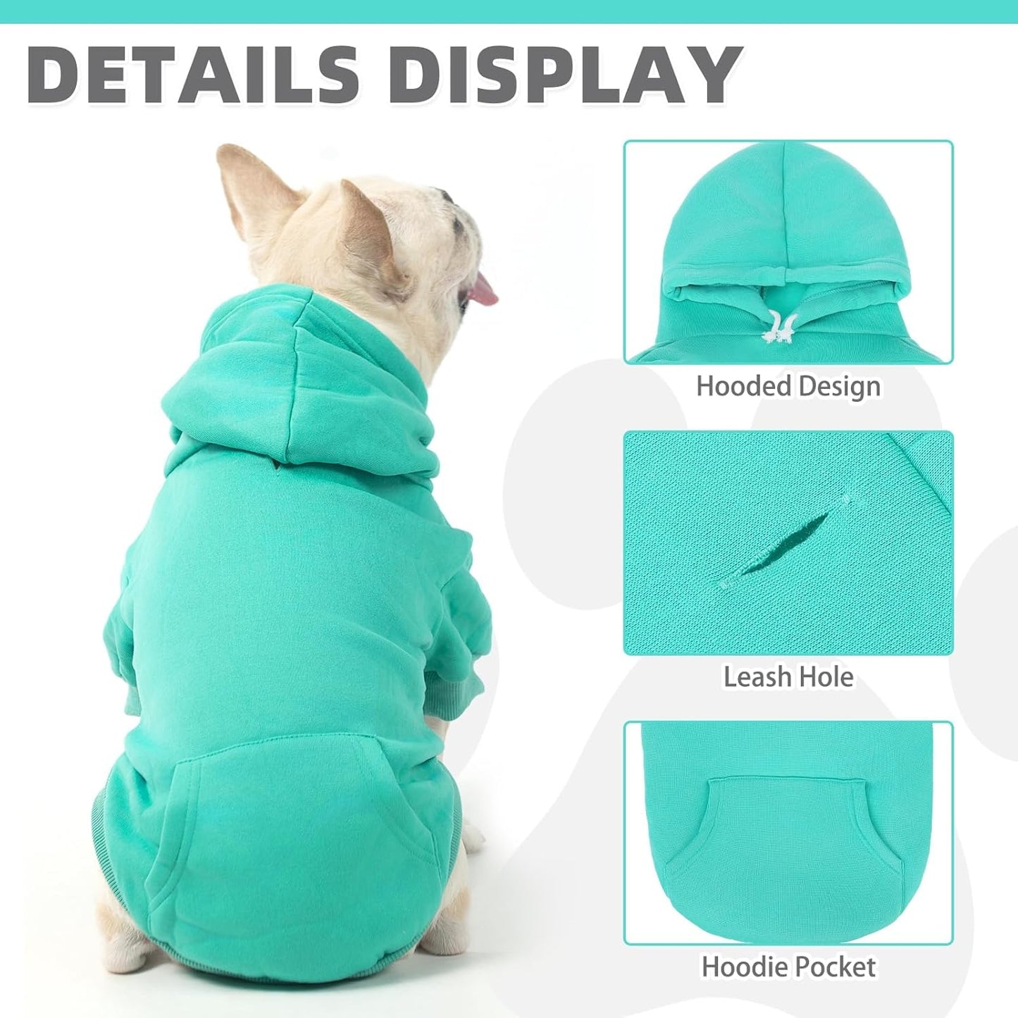KOOLTAIL Basic Dog Hoodie - Soft & Warm Dog Hoodie Sweater with Leash Hole and Pocket, Dog Winter Coat, Cold Weather Clothes Sweatshirt for Small Medium Large Dogs Puppy Cat Boys Girls Lake Blue XS