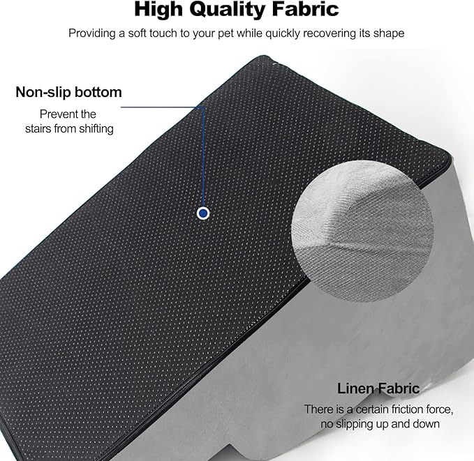 Dog Stairs, Removable and Washable Pet Stairs, 4-Steps Non-Slip Pet Ramp, Dogs Steps for High Bed Sofa, High Resilience Sponge Dog Stairs(Dark Brown)