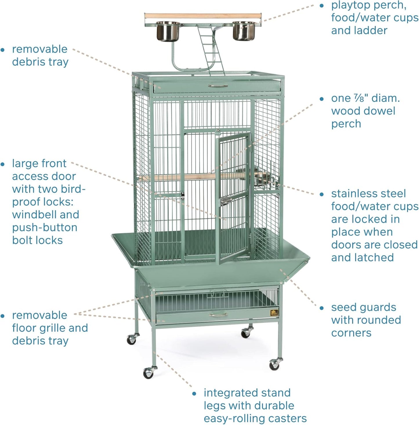 Prevue Pet Products Wrought Iron Select Bird Cage 3152SAGE Sage Green, 24-Inch by 20-Inch by 60-Inch