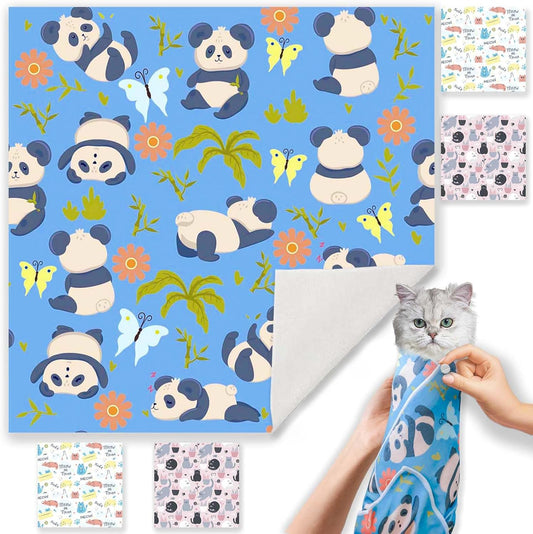 Cat Wrap for Grooming-Premium Cat Grooming Wrap Cat Restraint for Nail Clipping, Self-Adherent Soft Cat Blanket to Wrap Cat Anti-Scratch Anti-Escape Grooming Bag (Blue, M(Within 6lbs))