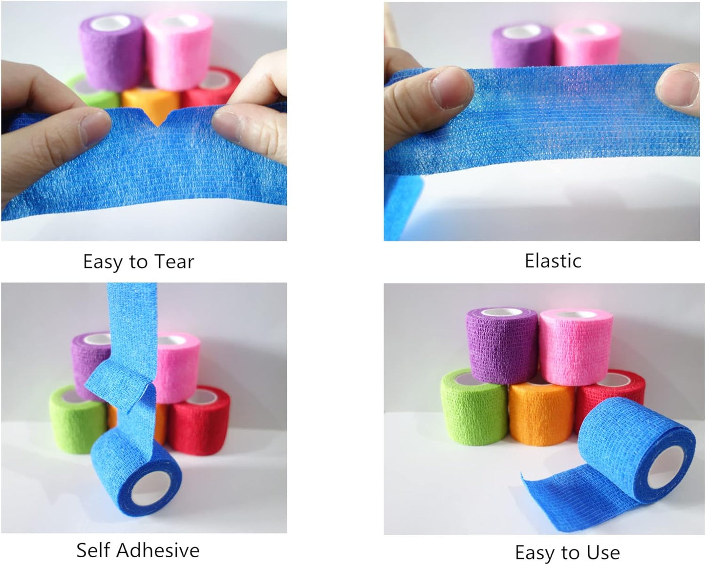 6 Pack 2" x 5 Yards Self Adhesive Bandage Wrap Breathable Cohesive Vet Wrap for Pets, Elastic Self-Adherent Tape for Sports, Wrist, Ankle (Mixed Colors)