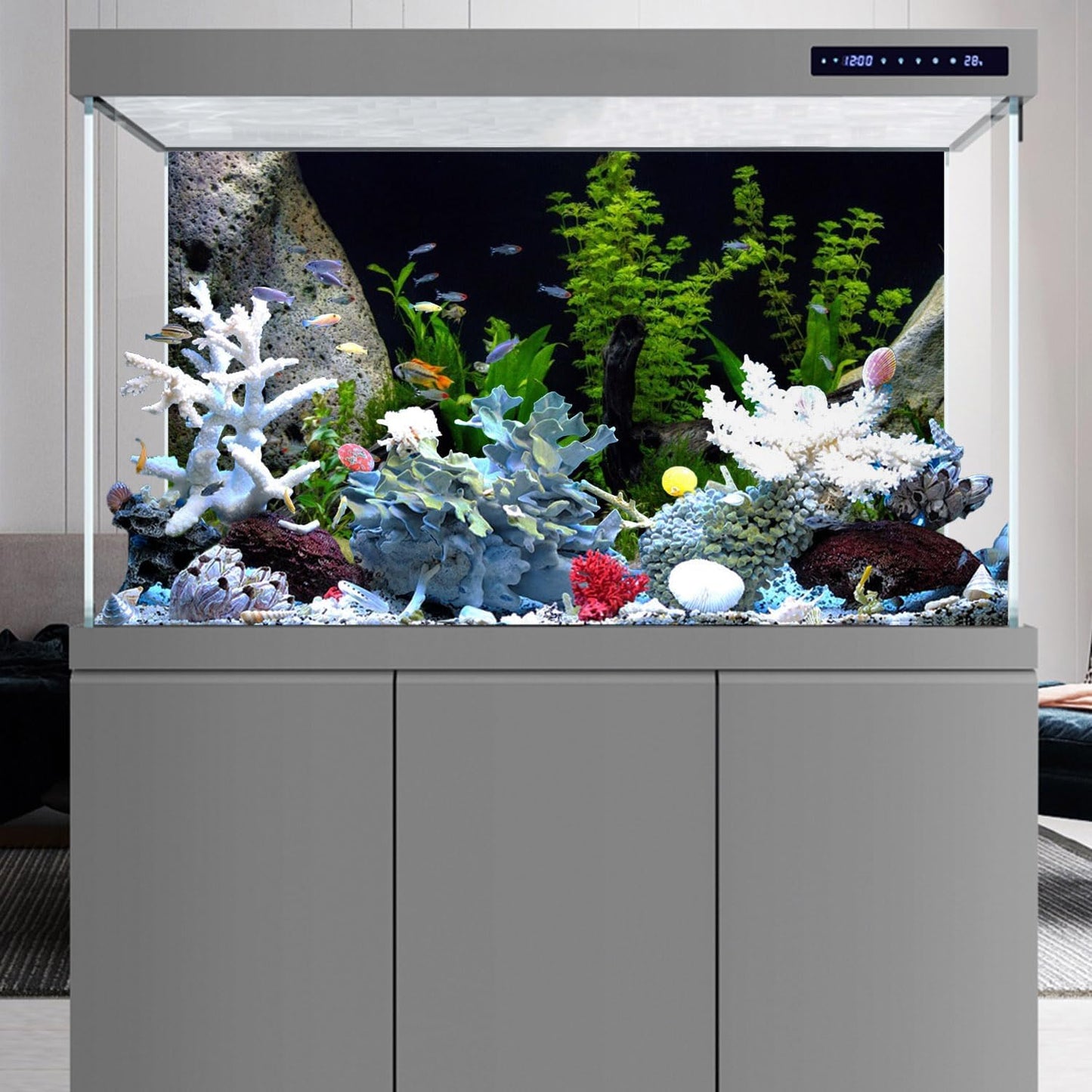 AWERT Vinyl Underwater Aquatic Plant Fish Tank Background Stone River Bed & Lake Aquarium Background 30x18 inches