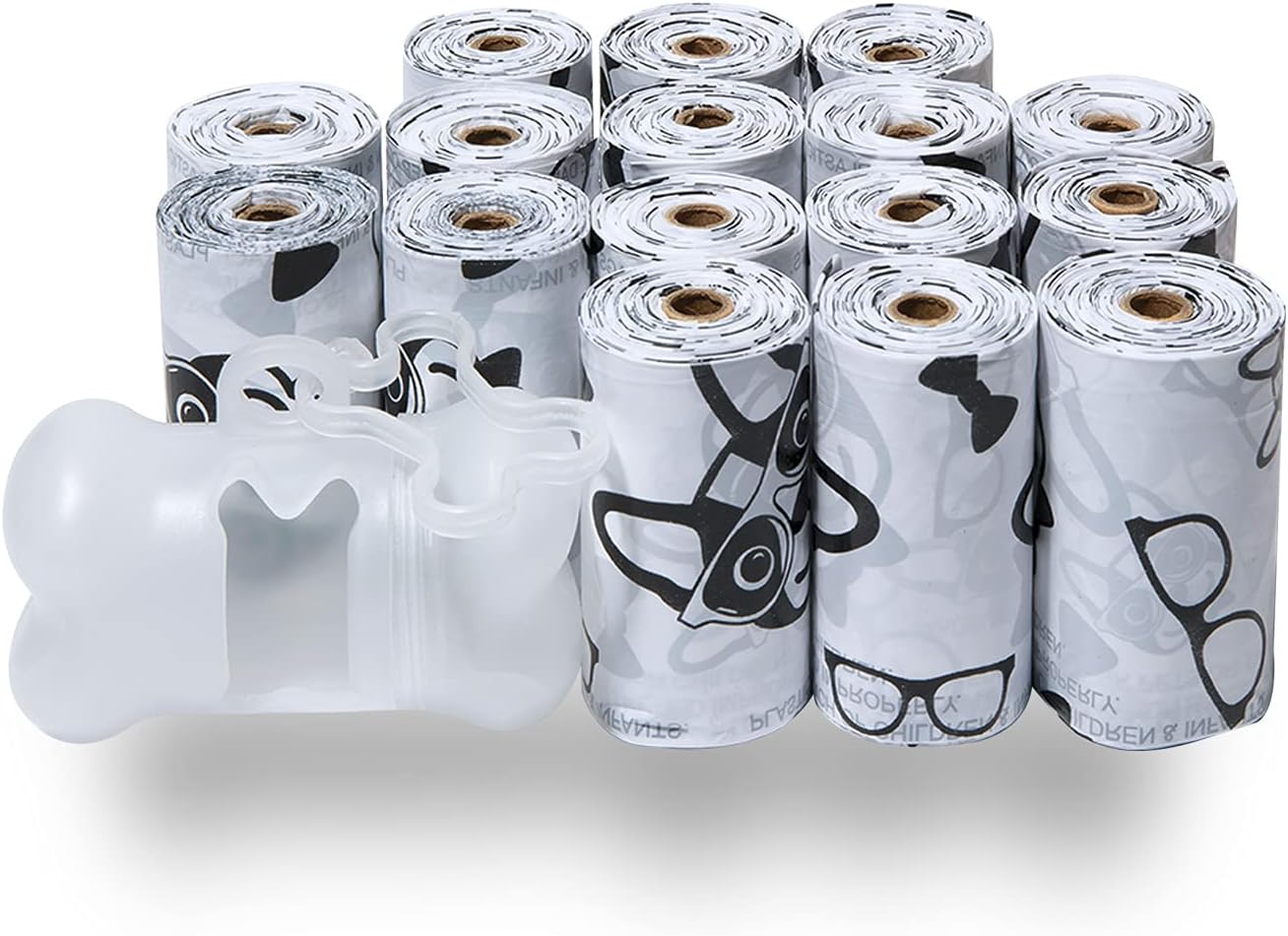 Best Pet Supplies Dog Poop Bags (240 Bags) for Waste Refuse Cleanup, Doggy Roll Replacements for Outdoor Puppy Walking and Travel, Leak Proof and Tear Resistant, Thick Plastic - White