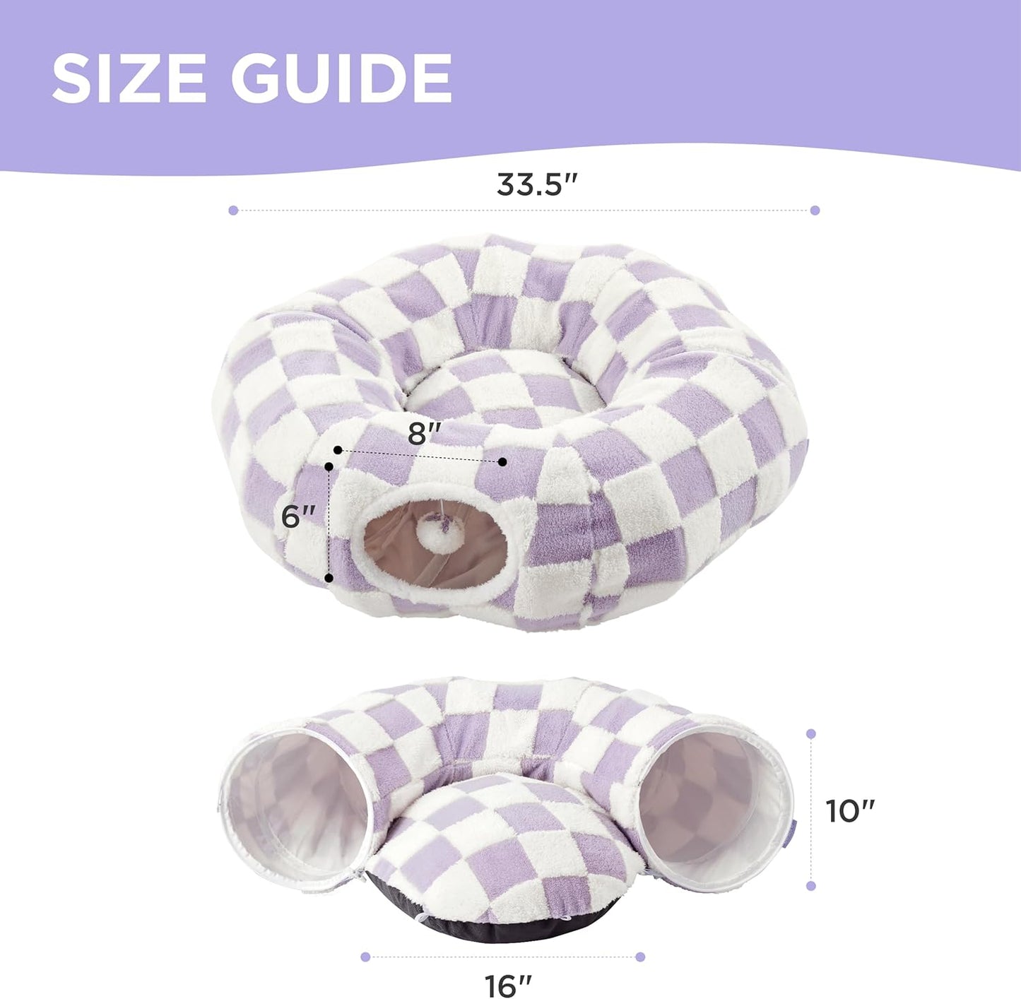 Lesure Cat Tunnel Bed for Indoor Cats - Cute Cat Donut Tunnel Toys for Small Large Cats with Washable Circle Cushion, Round Pet Peekaboo Cave Toy for Kitten/Puppy/Rabbit, Standard Purple