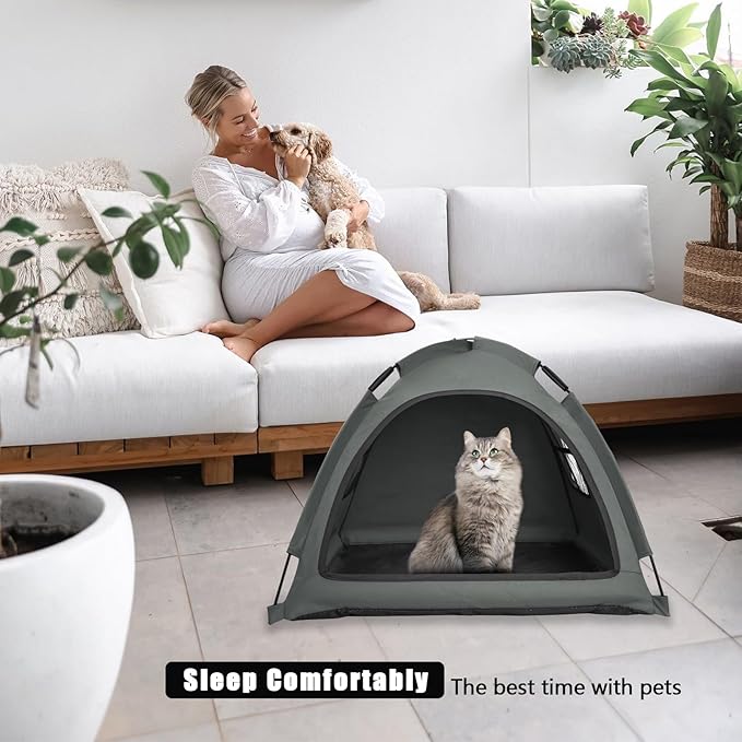 Grey Cat Tent House、Cat's Nest, Portable Indoor/Outdoor Pet Tent House for Cats, Puppies and Other Small Animals