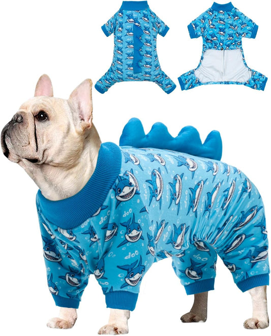 CuteBone Shark Costume Dog Pajamas, Stretchy Spandex Crystal Velvet Sleepwear Coat for Small Dogs, Soft & Warm Pet Outfit Clothes for Cold Weather, Cozy Pullover Design COSP07XS