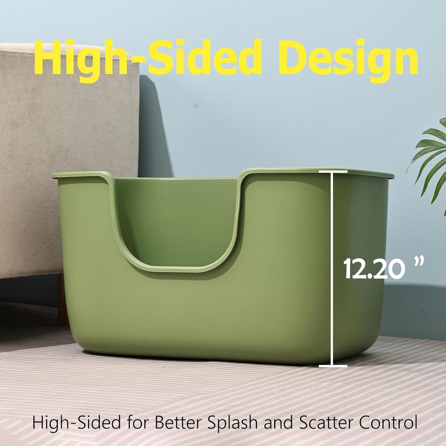 SpaceTime Extra Large Litter Box with High Sides,XL Low Entry Multi Cat Litter Pan for Kittens,Jumbo Litter Boxes for Big Cats,Anti-Splashing Cat Boxes for Indoor Cats,Open Top,Easy to Clean (Grey)