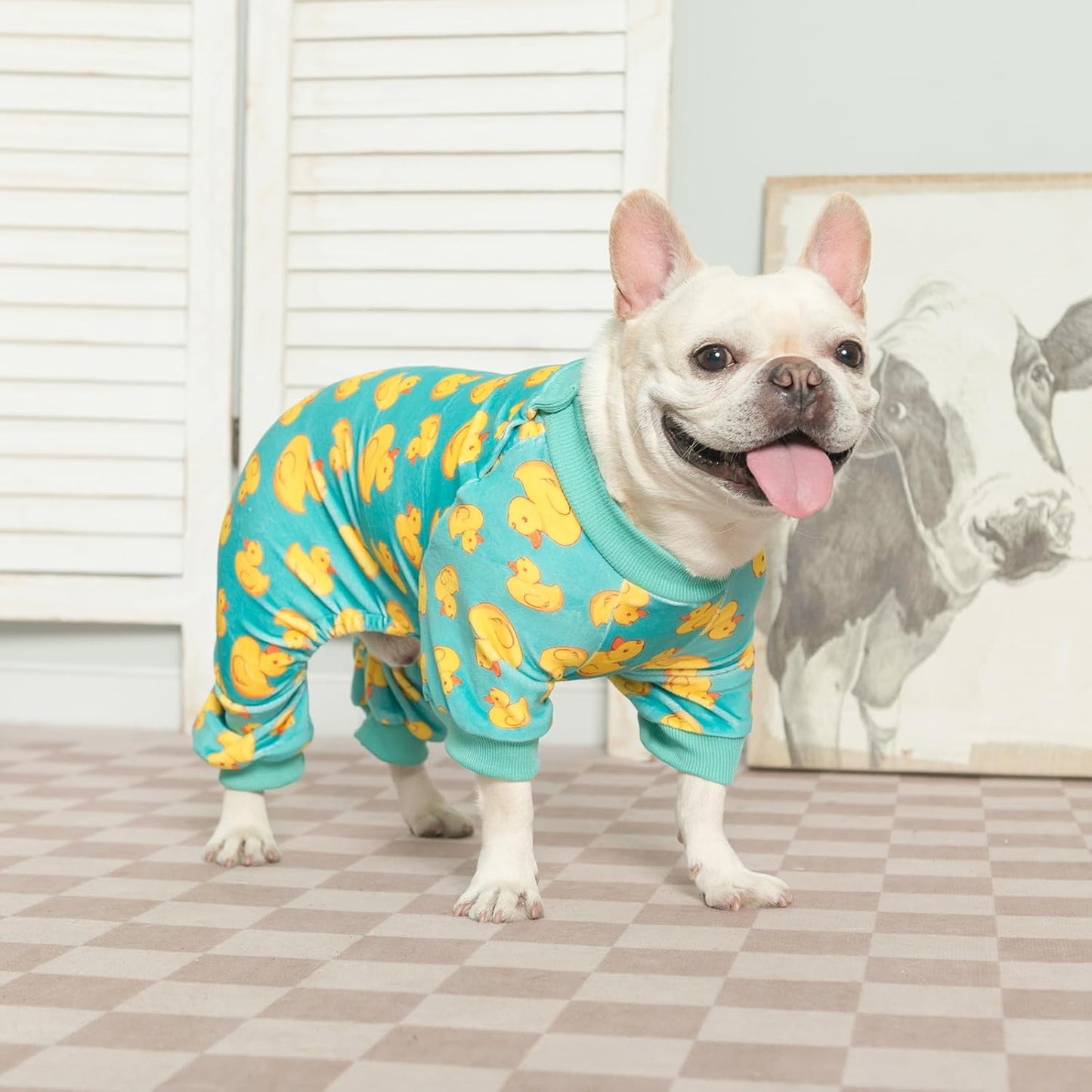 BEAUTYZOO Dog Pajamas Large Sized Dog, Summer Doggie Pajamas for Boy Girl, Soft Strechy Cotton Puppy Pjs Jammies Onesies for Men Women, Pet Jumpsuit Body Suit Cat Apparel Clothes, Yellow Duck L