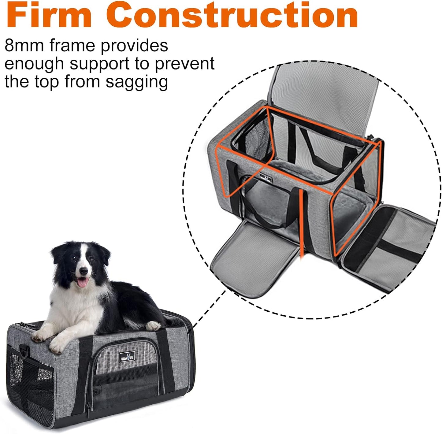 Pet Carrier for Medium Large Cats and Dogs, Dog Carrier Travel Bag with Adequate Ventilation, 5 Mesh Windows, 3 Entrance, Locking Safety Zippers, Padded Shoulder and Carrying Strap, Large